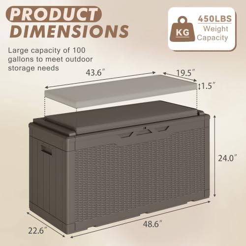 Devoko 100 Gallon Deck Box Waterproof Outdoor Storage Box with Cushion - Image 4