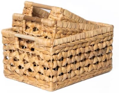 NAYA Set of 3 (13.8",11.6"&9.5") Water Hyacinth Shelf Wicker Baskets by MAKESUSTAINABLEANDBEAUTY