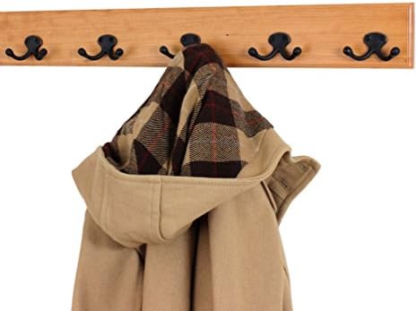 Solid Cherry Wall Mounted Coat Rack - Oil Rubbed Bronze Double Style Coat Hooks - Made in the USA (Natural, 25.5" x 3.5" with 5 Hooks) - Image 2