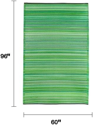 Fab Habitat Outdoor Rug - Waterproof, Fade Resistant, Crease-Free - Premium Recycled Plastic - Striped - Patio, Porch, Deck, Balcony - Cancun - Green - 5 x 8 ft - Image 2