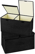 2 Pack Large Linen Fabric Collapsible Storage Bins with Lid and Handles, Washable Storage Box Baskets Cube with Removable Divider for Bedroom,Closet,Office,Living Room,Nursery (Black, Large) by Unknown