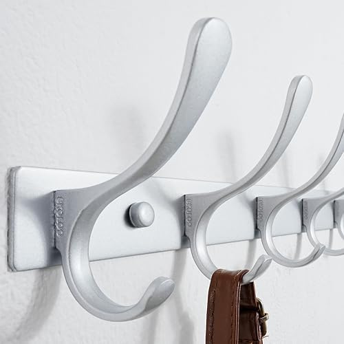 SKOLOO Coat Rack Wall Mounted - 10 Hooks, Heavy Duty, Stainless Steel, Metal Wall Hanger, Sturdy Coat Hooks for Hanging Coats, Jacket, Clothes, Hat, Cold Light Silver - Image 4