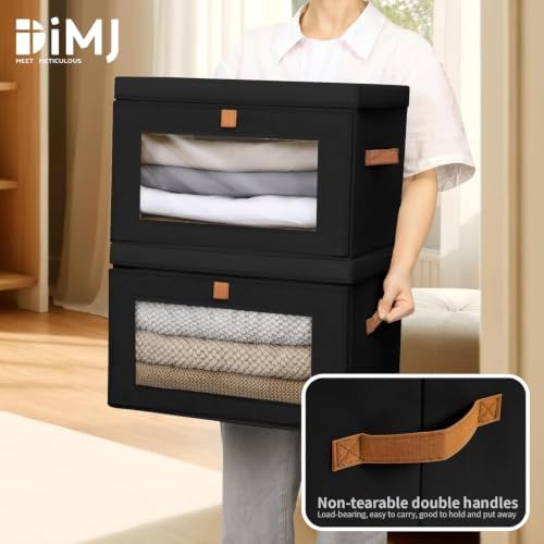DIMJ Storage Bins with Lids - 6 Pack Large Fabric Closet Organizer with Window & Handles, Collapsible Decorative Storage Boxes for Shelves Under Bed, Books Clothes Blankets Sweaters Organization - Image 5