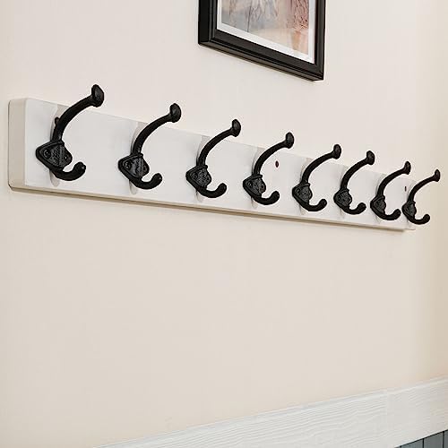 WEBI Rustic Coat Rack Wall Mount,35.43" Long 8 Cast Iron Coat Hooks Wall Mounted,Heavy Duty Wall Coat Hanger Hooks for Hanging Coats,Clothes,Jacket,Black on White - Image 2