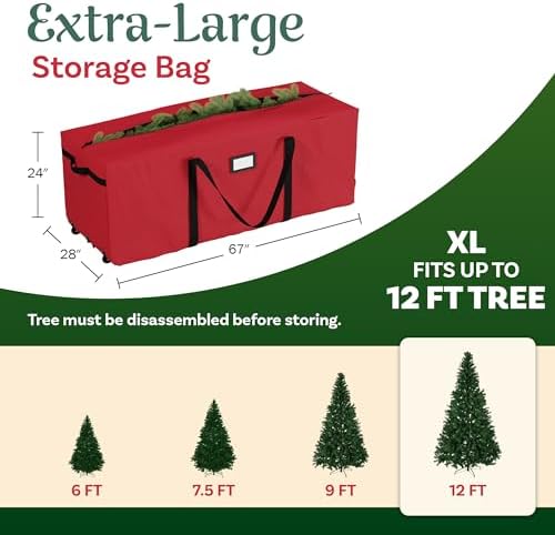 Elf Stor Christmas Tree Storage Bag with Wheels, Red, 67” x 28” x 24” - Image 3