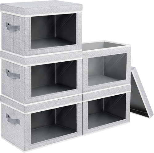 Homsorout Stackable Storage Bins with Lids - Medium Storage Box with Lids, Foldable Closet Boxes for Organizing, Wardrobe Clothes Organizer with Window, Cubes Bins for Living Room, 5 Pack, Blended by Homsorout