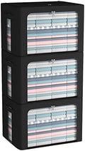CYhom 3Pack Frame Storage Box - Clothes Storage Bin Bags Oxford Fabric Foldable Stackable Container Organizer Set with Clear Window & Carry Handles (Black, Large-66L) by CYhom
