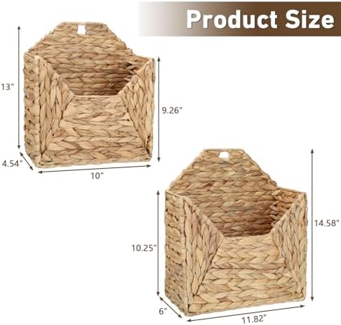 Wall Mounted Storage Baskets, 2PCS Handmade Water Hyacinth Storage Baskets Wall Hanging Organizing Container for Living Room,Bedroom,Kitchen (Large+Small) - Image 2