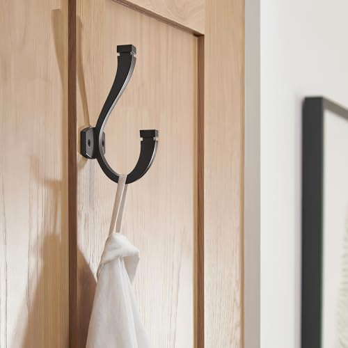 CHIVS （5 Pack Coat and Hat Wall Hooks Double Hooks for Hanging ，Matte Black Towel Hooks，Wall Mount ，Hanger Backpack, Purse, Bag, Towel Organization Decorative Wall Hooks - Image 4