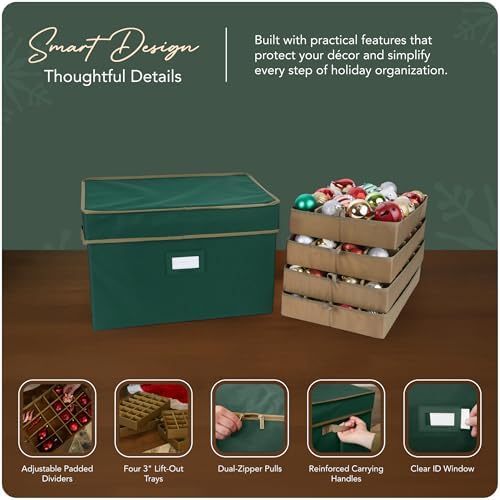Covermates Adjustable Ornament Storage Box, 19.25"W x 13"D x 12.5"H, Green - Image 4