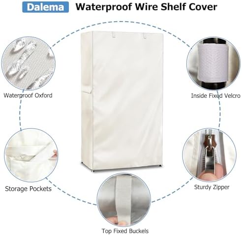 Storage Shelf Cover,Outdoor Heavy Duty 600D 48''W x 18''D x 82''H Dustproof Waterproof Shelf Covers for Wire Shelving,Storage Rack Cover with Zipper,White - Image 6