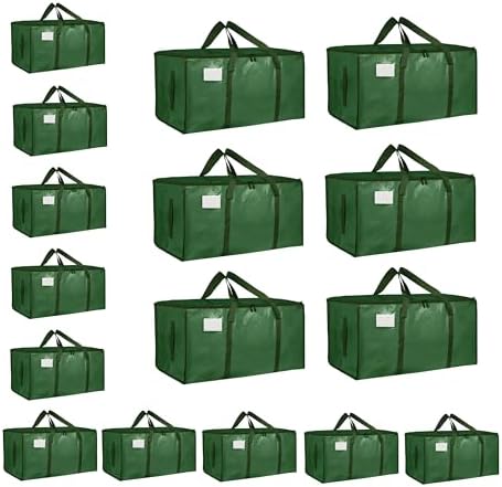 16 Pack-Extra Large Heavy Duty Moving Bags - Waterproof Storage Totes with Handles & Zippers, Foldable for College Dorm, Storage (olive green) by Unknown