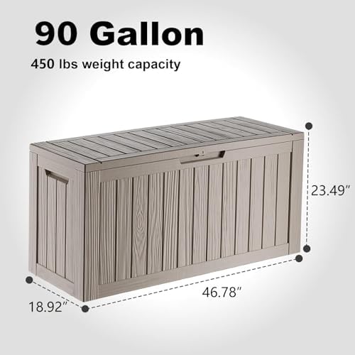 Vixzen 90 Gallon Deck Boxes Outdoor Waterproof, Lockable Outdoor Storage Box for Patio Cushions Storage Furniture, Garden Tools, Pool Supplies, Weatherproof and UV Resistant (Grey, 90 Gallon) - Image 2