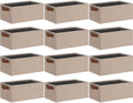 GhvyenntteS Small Fabric Storage Bins 12 Pack, 11.8" x 7.87" x 5.11" Storage Basket with Leather Handles, Closet Storage Bins for Shelves, Storage Baskets for Shelves, DVD Storage (Beige Yellow) by GhvyenntteS