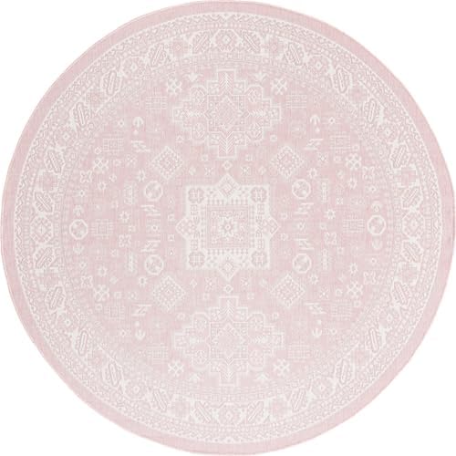 Rugs.com - Outdoor Aztec Rug – 8 Ft Round Pink Indoor/Outdoor Rug – Weather-Resistant Flatweave for Patios, Decks, and Porches - Image 3