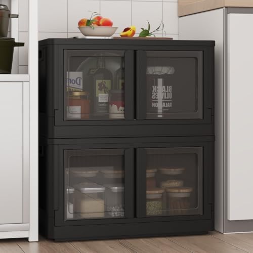 FLEXIMOUNTS 152 QT Stackable Plastic Storage Bins With Lids, Black by FLEXIMOUNTS