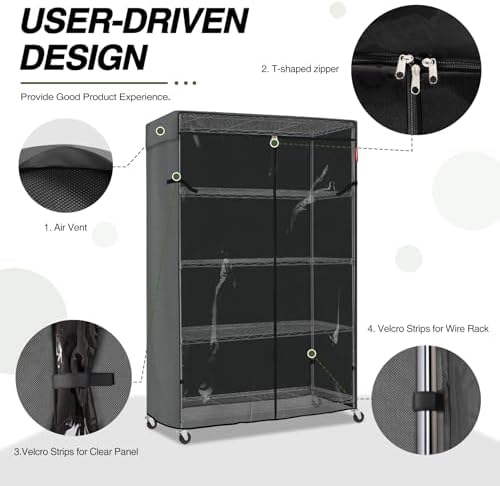 Porch Shield 600D Storage Shelf Cover for Wire Rack, 48"Wx18"Dx72"H, Grey - Image 3