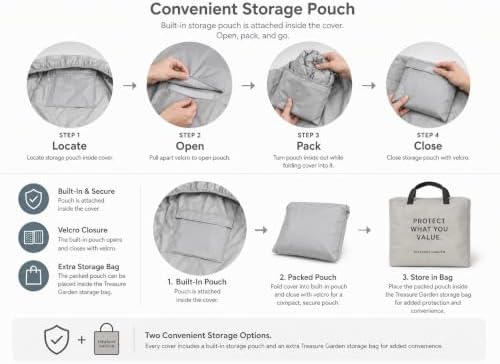 Treasure Garden Large Lounge Chair Cover, 300D Polyester Outdoor Deep Seating Cover, Water Resistant, UPF50+ UV Protection, Elastic Hem, Spring Cinch Lock, Built-in Pouch & Storage Bag, Gray - Image 5