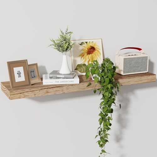 Axeman Floating Shelves, 8 Inch Deep Modern Solid Wood Wall Shelves for Storage, Wall Mounted Display Shelving with Invisible Heavy-Duty Metal Bracket, 36" W x 8" D x 1.6" H, Light Carbonized by Axeman