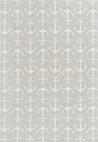 Unique Loom Outdoor Coastal Collection Area Rug - Ahoy (10' x 14' 1" Rectangle, Gray/ Ivory) - Image 3