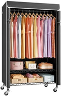 ULIFHOME P6C Rolling Clothes Rack with Cover, 3-Tier Covered Clothing Rack by UlifHome