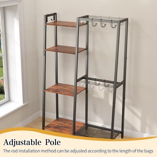 HavenlyYouth Purse Storage Organizer for Closet, 4-Tier Iron Wood Purse Rack, 8 Purse Hooks & 2 Side Hooks for Bag Organizer, Large Capacity Handbag Storage Rack for Home, Living Room - Image 6