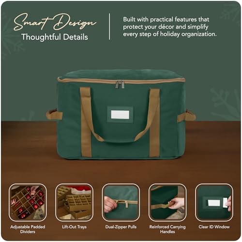 Covermates Adjustable Ornament Storage Bag, 25.5"W x 13"D x 12.5"H, Green - Image 4