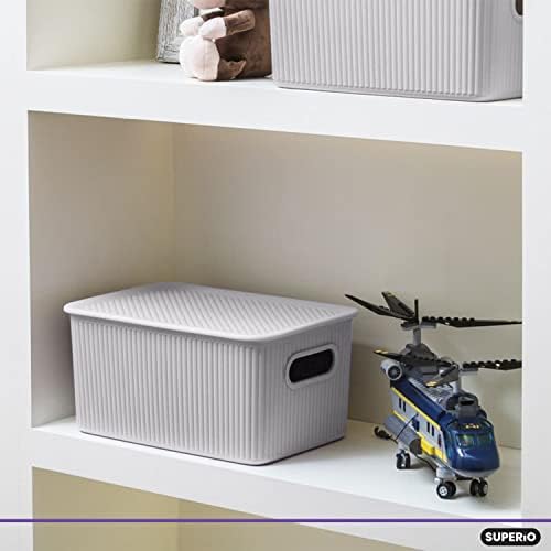 Superio Ribbed Collection - Decorative Plastic Basket Open Home Storage Bins Organizer, Medium White Smoke (4 Pack) Container Boxes for Organizing Closet Storage Bins for Shelves Drawer Shelf 5 Liter - Image 6