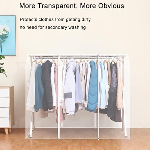 Clothes Rack Cover with Zipper, Dustproof Clothes Cover with 2 Durable Zipper Clothing Waterproof Protector, Designed for X-Type Coat Racks(Clear,160x130x95cm/63x51x37in) - Image 4