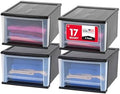 IRIS USA 4-Pack, 17 Qt. Medium Stacking Drawer Storage Organizer, Black by IRISUSA