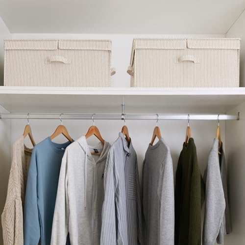 StorageWorks Large Decorative Storage Boxes with Lids, Khaki&Beige Stripes - Image 3