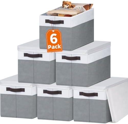 Criusia 6 Set Clothes Storage Bins with Lids - Stackable Fabric Closet Organizers and Storage Baskets for Shelves -Odorless Large Enough for Clothes Blanket Toy Storage -Dorm Room Apartment Essentials by Criusia