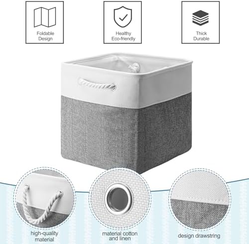 FoldTier 10 Pack Large Collapsible Fabric Storage Baskets with Handles Decorative Storage Bins for Organizing Shelves Toys Clothes(White & Gray,12 x 12 x 12 Inches) - Image 3