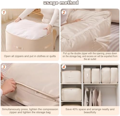 Ultra Space Saving Self Compression Organizer, Portable Space Saver Storage Packing Bags, Blanket & Quilt Compression Storage Bag for Comforters, Blankets, Bedding (Almond) - Image 3