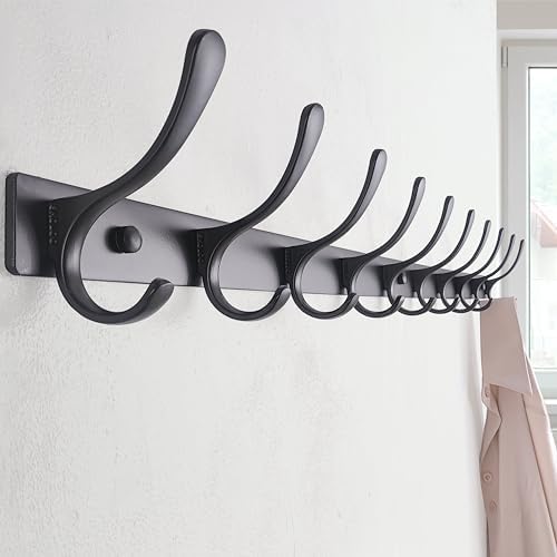 SKOLOO Coat Rack Wall Mounted - 10 Hooks, Heavy Duty, Stainless Steel, Metal Wall Hangers, Sturdy Coat Hooks for Hanging Coats, Jacket, Clothes, Hat, Black - Image 2