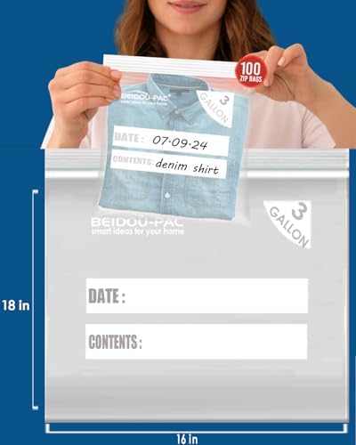 BEIDOU-PAC 3 Gallon Large Plastic Bags with Zipper Top, | 100 Count | 2 Mil | 16" x 18" | Heavy-Duty Reusable Clear Freezer Storage Bags - Image 2