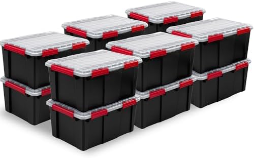 Sterilite 12 Pack Gasket Box, Stackable Plastic 20 Gallon Storage Container with Lids, Black - Waterproof and Dustproof Tote for Home Organization by Sterilite