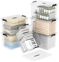 Cetomo 95Qt*4 Lidded Storage Bins, Stackable Plastic Bin with Handle, Storage Container with Secure Latching Buckles, Transparent, 95 Quart, Set of 6 by Cetomo