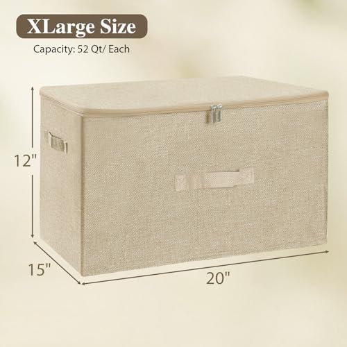 ANMINY Fabric Storage Bins with Zipper Lids, 20"x15"x12", Beige, 2 PCS - Image 6