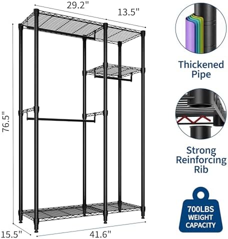 Garvee Heavy Duty Garment Rack, 3 Rods, Adjustable Shelves - Image 2