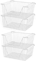 Slideep 14'' Large Stackable Storage Baskets Cabinet Organizer Sturdy Metal Wire Pantry Freezer Bin for Pantry Home Bathroom Kitchen Organization White - 4 Pack by WelcometotheSlideep