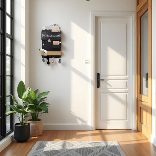 Mail Organizer Wall Mounted with Key Holder, Shelf, Midnight Black - Image 3