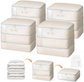 DIMJ Comforter Storage Bag - Large Capacity Ultra Space Saving Self Compression Organize for Duvet, Pillow, Bedding, Blanket Storage Organizer Nylon Compression Bags, Sheet Storage, Beige, 4 Pack by DiMJ
