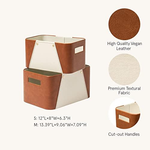 LA JOLIE MUSE Faux Leather Storage Baskets for Organizing, Beige 2 Pack - Image 2