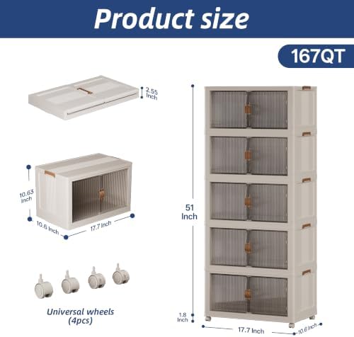 SAILUN Stackable Storage Bins with Lid, 167QT 5Pack Beige - Image 2