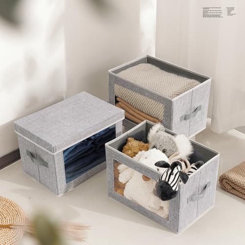 Homsorout Stackable Storage Bins with Lids - Medium Storage Box with Lids, Foldable Storage Bins, Wardrobe Clothes Organizer with Window, Cubes Storage Bins for Living Room, 6 Pack, Blended - Image 4