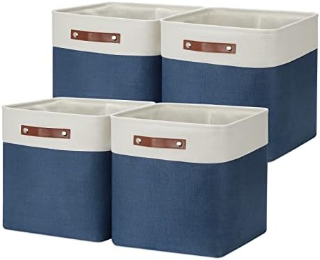 DULLEMELO Storage Baskets for Shelves Closet Storage,Large Home Organization Bins for Gifts Empty,Foldable Fabric Storage Cubes Baskets for Nursery Toy Towels Clothes Storage(White&Blue) by DULLEMELO
