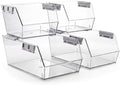 HOMESTEAD Set of 4 Stackable Storage Bins, 2 Large + 2 Small Clear Plastic Organizer Bins, Open Front Design for Kitchen Pantry, Fridge, Cabinet, Bathroom Organization and Snack Storage by Homestead