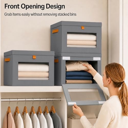 combocube Storage Bins with Lids, 4 Pack Large Fabric Closet Organizer - Image 2