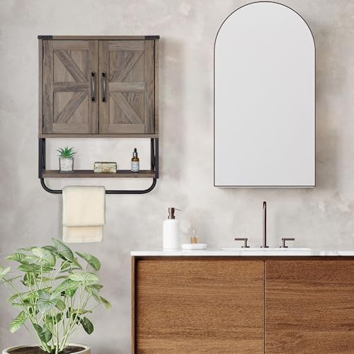 RUSTOWN Farmhouse Medicine Cabinet with 2 Barn Door & Towel Bar Rack - Image 2